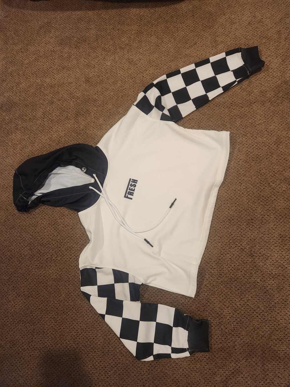 FRESH Black & White Checkerboard Hooded Sweater